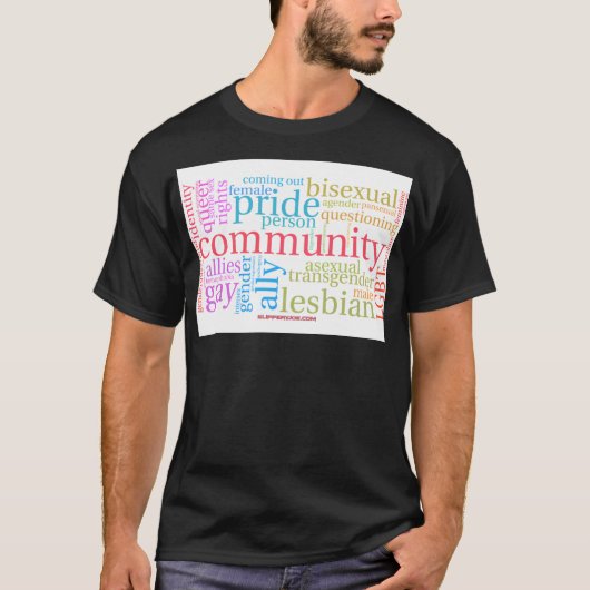 SlipperyJoe's LGBTQ+ Community Wortwolke T-Shirt (Vorderseite)