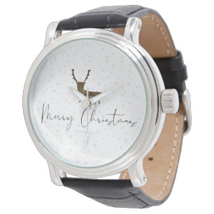 SlipperyJoe's Linienkunst-Silhouette Rentier minim Armbanduhr