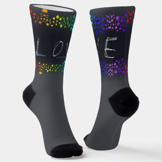 SlipperyJoe's Love words rainbow dots scribbled da Socken (Gewinkelt)