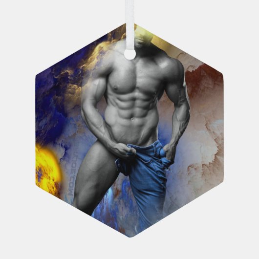 SlipperyJoe's Man Dampfschienenlose abs-Sechspack- Ornament Aus Glas (Rückseite)