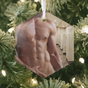 SlipperyJoe's Man-Sechspack-Sechspack mit Shirless Ornament Aus Glas