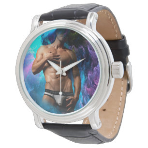 SlipperyJoe's Man-Unterwäsche-Wölbung lila blaue A Armbanduhr