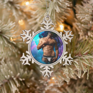 SlipperyJoe's Man-Unterwäsche-Wölbung lila blaue A Schneeflocken Zinn-Ornament