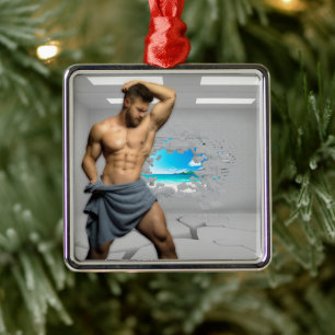 SlipperyJoe's Mann in einem Handtuch, weiße Raummu Ornament Aus Metall