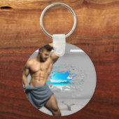 SlipperyJoe's Mann in einem Handtuch, weiße Raummu Schlüsselanhänger (Vorderseite)