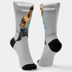 SlipperyJoe's Mann in einem Handtuch, weiße Raummu Socken