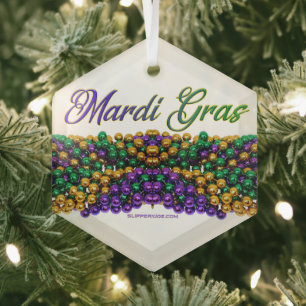 SlipperyJoe's Mardi Gras Bead Necklaces lila gol Ornament Aus Glas