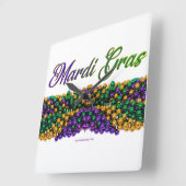SlipperyJoe's Mardi Gras Bead Necklaces lila gol Quadratische Wanduhr (Winkel)