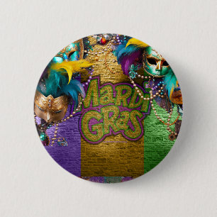 SlipperyJoe's Mardi Gras Bead Necklaces verdoppelt Button