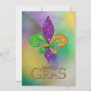 SlipperyJoe's Mardi Gras Festival glittery fleur-d Feiertagskarte