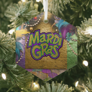 SlipperyJoe's Mardi-Gras-Grafikdoppelbänder Ornament Aus Glas