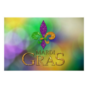 SlipperyJoe's Mardi Gras lila goldgrünes Fleur-d Poster