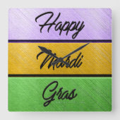 SlipperyJoe's Mardi Gras lila goldgrünes Metall s Quadratische Wanduhr (Vorderseite)