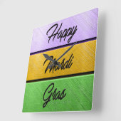 SlipperyJoe's Mardi Gras lila goldgrünes Metall s Quadratische Wanduhr (Winkel)