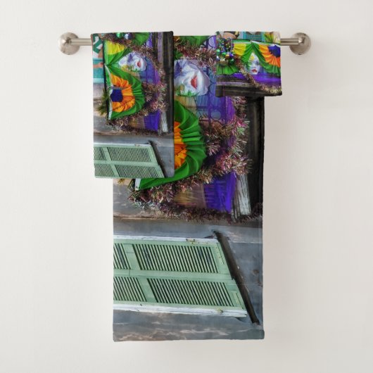 SlipperyJoe's Mardi Gras Männer lila goldgrüner Ba Badhandtuch Set (Insitu)