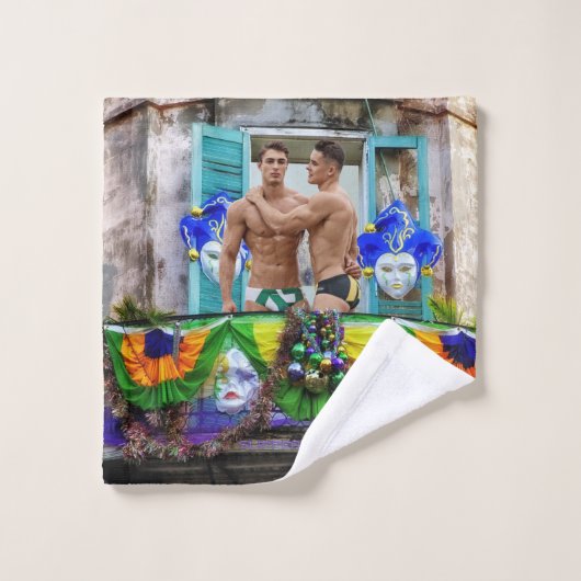 SlipperyJoe's Mardi Gras Männer lila goldgrüner Ba Badhandtuch Set (Waschlappen)