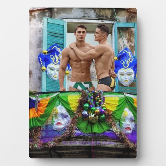 SlipperyJoe's Mardi Gras Männer lila goldgrüner Ba Fotoplatte (Vorderseite)