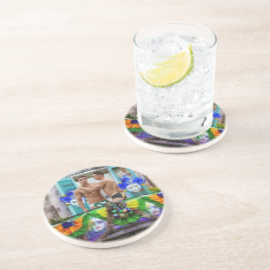 SlipperyJoe's Mardi Gras Männer lila goldgrüner Ba Getränkeuntersetzer