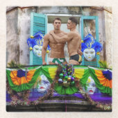 SlipperyJoe's Mardi Gras Männer lila goldgrüner Ba Glasuntersetzer (Vorderseite)