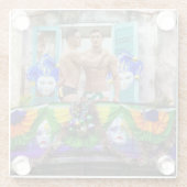 SlipperyJoe's Mardi Gras Männer lila goldgrüner Ba Glasuntersetzer (Rückseite)