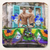 SlipperyJoe's Mardi Gras Männer lila goldgrüner Ba Rechteckiger Pappuntersetzer (Vorderseite)