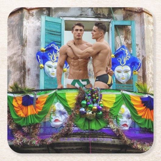 SlipperyJoe's Mardi Gras Männer lila goldgrüner Ba Rechteckiger Pappuntersetzer (Vorderseite)