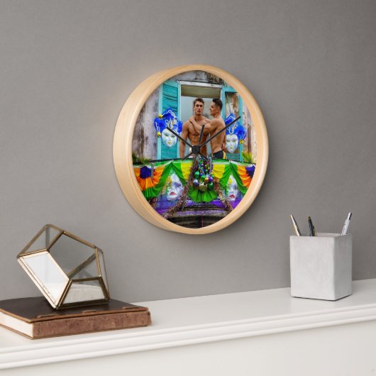 SlipperyJoe's Mardi Gras Männer lila goldgrüner Ba Uhr (Büro)