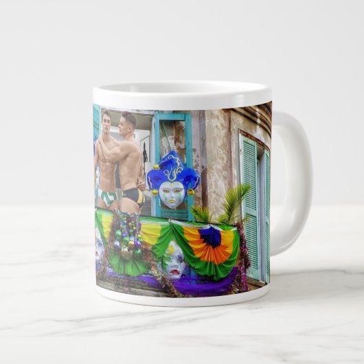 SlipperyJoe's Mardi Gras maskiert Perlendekoration Jumbo-Tasse (Vorderseite Rechts)
