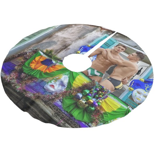 SlipperyJoe's Mardi Gras maskiert Perlendekoration Polyester Weihnachtsbaumdecke (Schrägansicht)