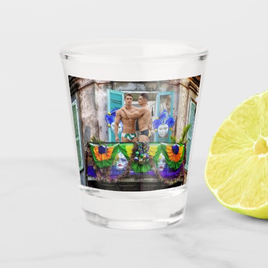 SlipperyJoe's Mardi Gras maskiert Perlendekoration Schnapsglas (Vorderseite)