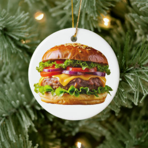 SlipperyJoes mundwässernder Cheeseburger knusprig Keramik Ornament