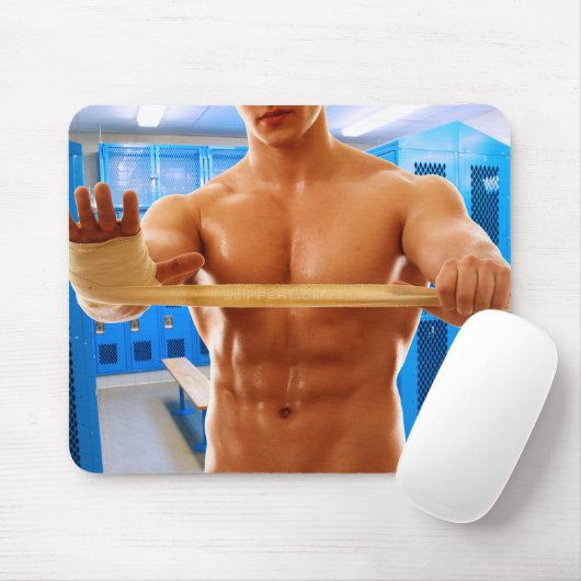 SlipperyJoe's muscular man shirtless 6-pack gymnas Mousepad (Mit Mouse)