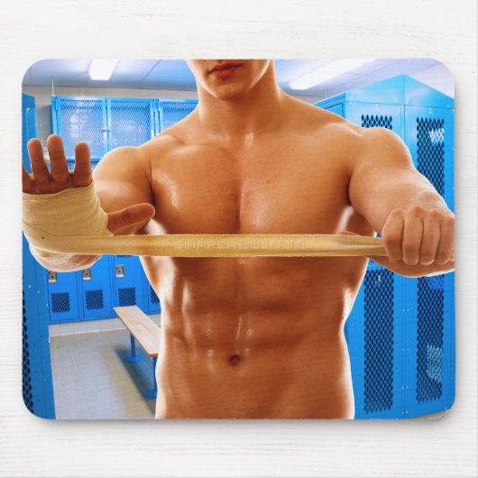 SlipperyJoe's muscular man shirtless 6-pack gymnas Mousepad (Vorne)