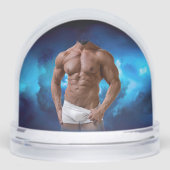 SlipperyJoe's muskulöse, bärtige, weiße Unterwäsch Schneekugeln (Vorderseite)