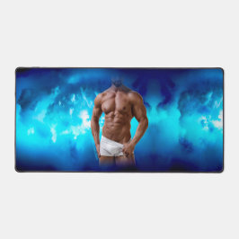 SlipperyJoe's muskulöse, bärtige, weiße Unterwäsch Schreibtischunterlage