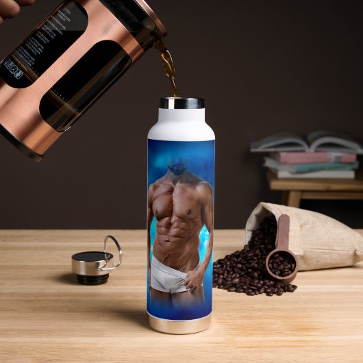 SlipperyJoe's muskulöse, bärtige, weiße Unterwäsch Trinkflasche (Kaffee)
