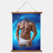 SlipperyJoe's muskulöse, bärtige, weiße Unterwäsch Wandteppich Mit Holzrahmen (Vorderseite)