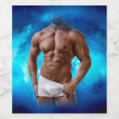 SlipperyJoe's muskulöse, bärtige, weiße Unterwäsch Weinetikett (Einzelnes Label)