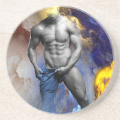 SlipperyJoe's muskulöse Mann-Physik-Dampf-Shirtle Getränkeuntersetzer (Vorne)