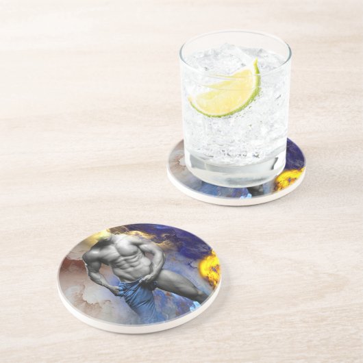 SlipperyJoe's muskulöse Mann-Physik-Dampf-Shirtle Getränkeuntersetzer (Seite)