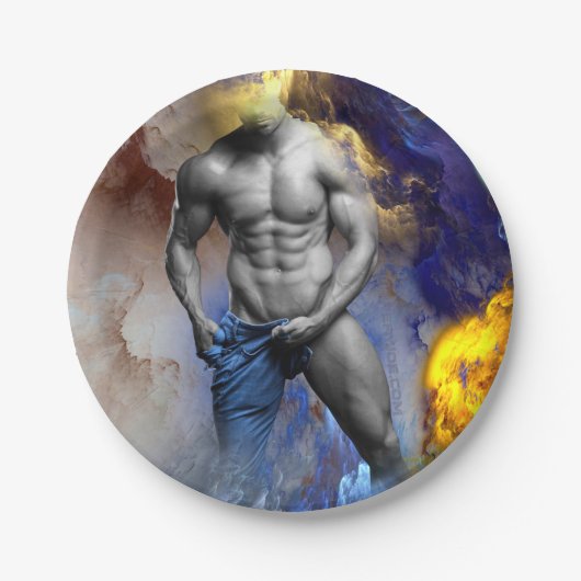 SlipperyJoe's muskulöse Mann-Physik-Dampf-Shirtle Pappteller (Vorderseite)