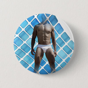 SlipperyJoe's muskulöser Mann Six-Pack Bauch weiß Button
