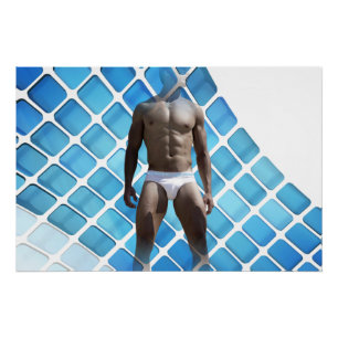 SlipperyJoe's muskulöser Mann Six-Pack Bauch weiß Poster