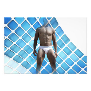 SlipperyJoe's muskulöser Mann Six-Pack-Bauch weiße Fotodruck