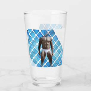 SlipperyJoe's muskulöser Mann Six-Pack Bauch weiße Glas