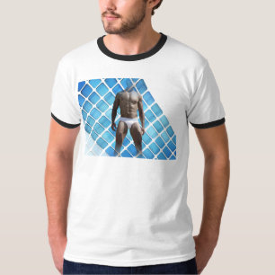 SlipperyJoe's muskulöser Mann Six-Pack Bauch weiße T-Shirt