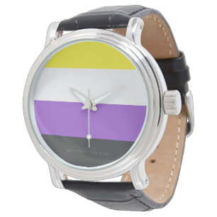 SlipperyJoe's Nonbinary Pride Flag gelb weiß lila  Armbanduhr