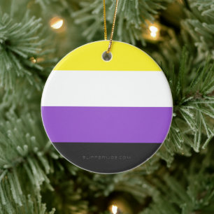 SlipperyJoe's Nonbinary Pride Flag gelb weiß lila  Keramik Ornament