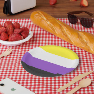 SlipperyJoe's Nonbinary Pride Flag gelb weiß lila  Pappteller