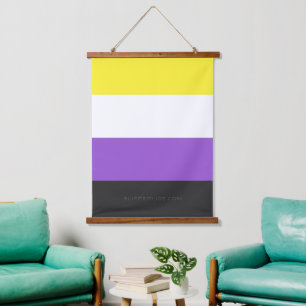 SlipperyJoe's Nonbinary Pride Flag gelb weiß lila Wandteppich Mit Holzrahmen